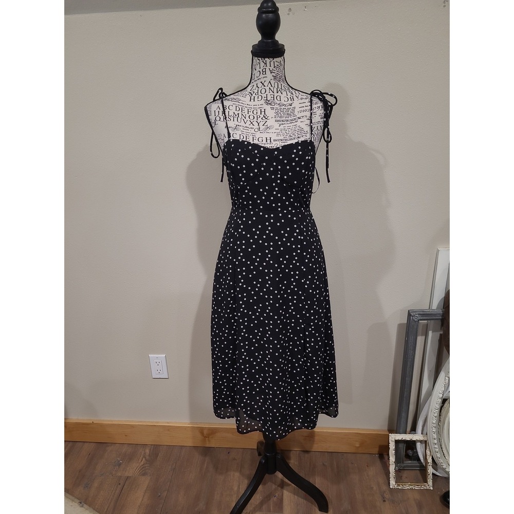 Forever 21 NWT Coquette black Polka Dot Midi dress Women SZ S fit flare feminine